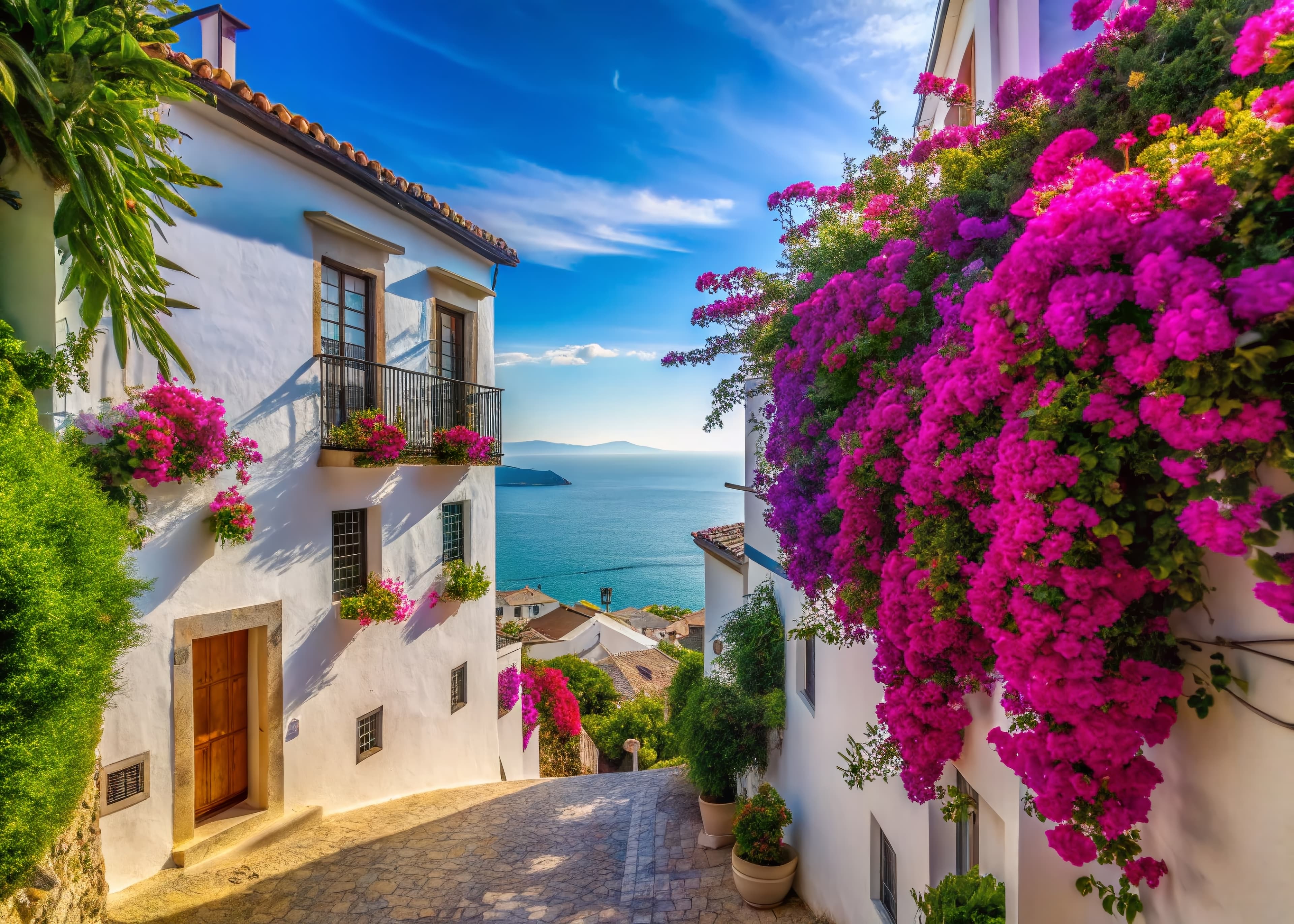 Spanish Mediterranean village with sea view