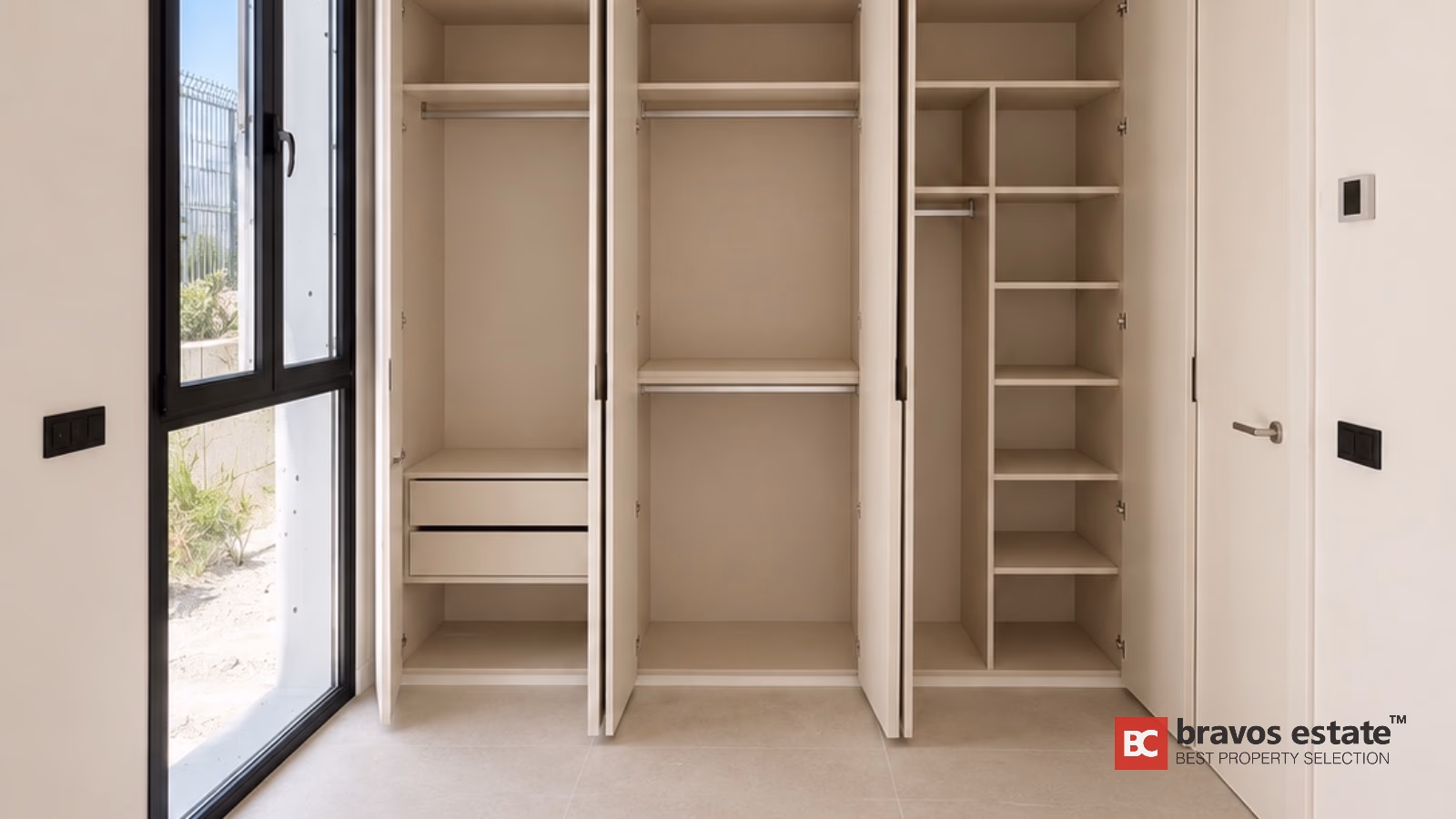 Moderne slaapkamer met inbouwkasten in villa in Finestrat