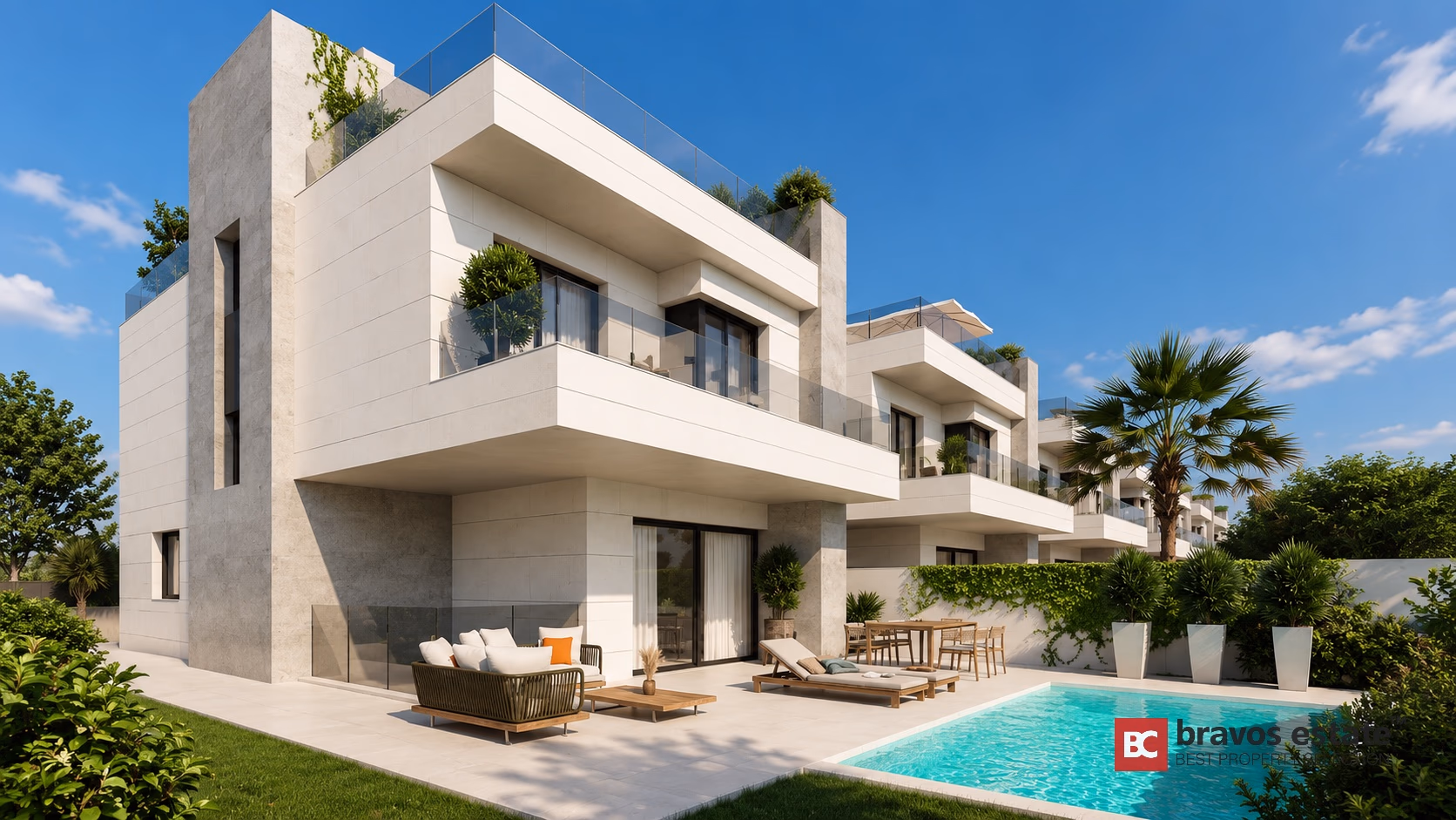Modern Villas next to PAU 5 — detached villa exterior with private pool, terrace and modern architecture in Playa de San Juan, Alicante
