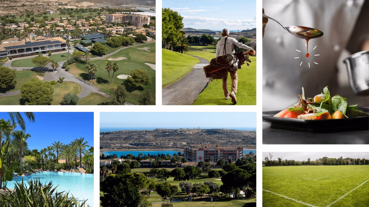 Aerial of Bonalba Golf Resort showing the 18-hole parkland course, clubhouse, outdoor pool and Hotel Bonalba — photo courtesy of Hotel Bonalba