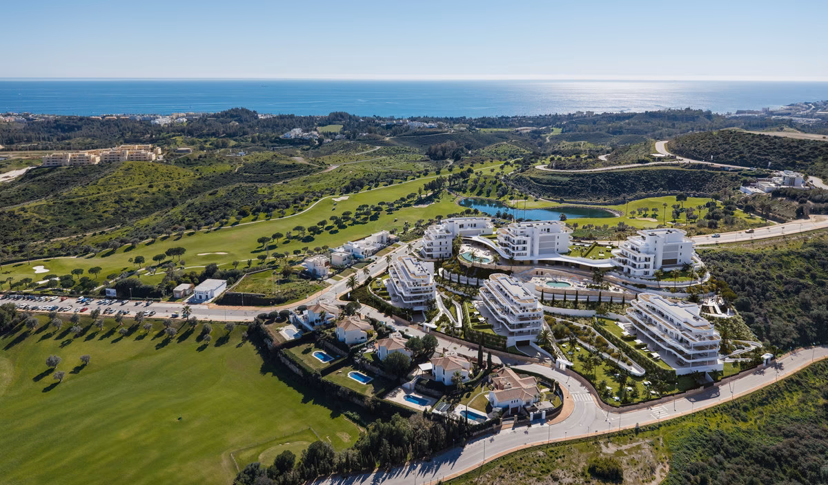 Aerial view of 360º By Cordia above Cerrado del Águila golf with the sea beyond