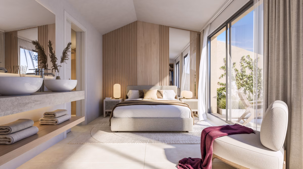 Dormitorio con ventana al mar