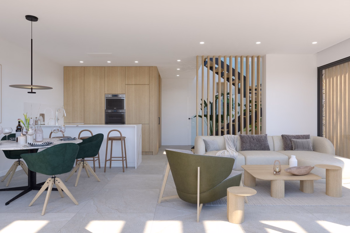 Bright living room with equipped kitchen
