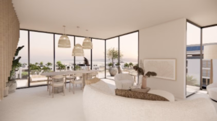 Open-plan living room with kitchen island