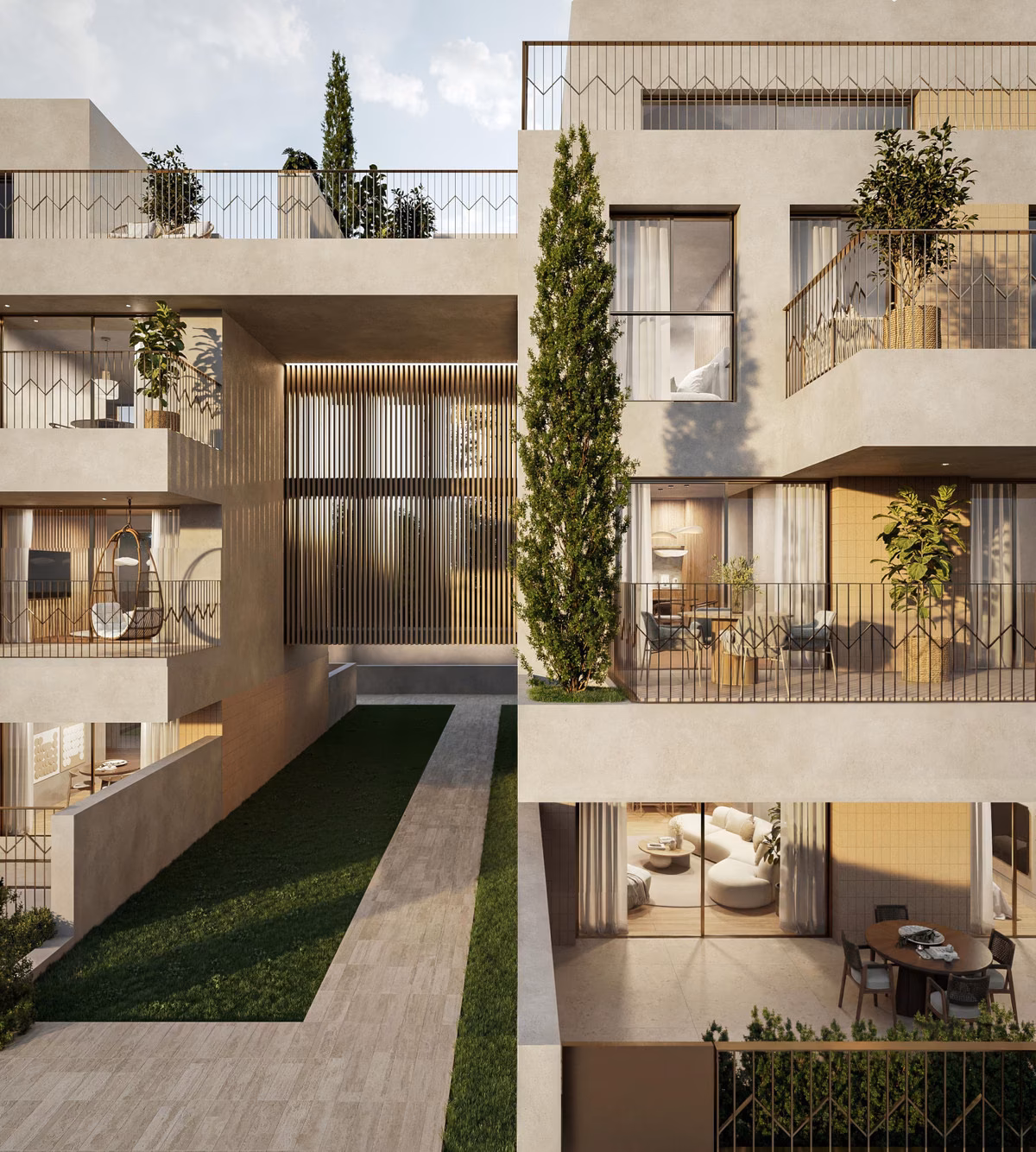 Fassadendetail mit bepflanzten Terrassen bei Art Marina, Torremolinos