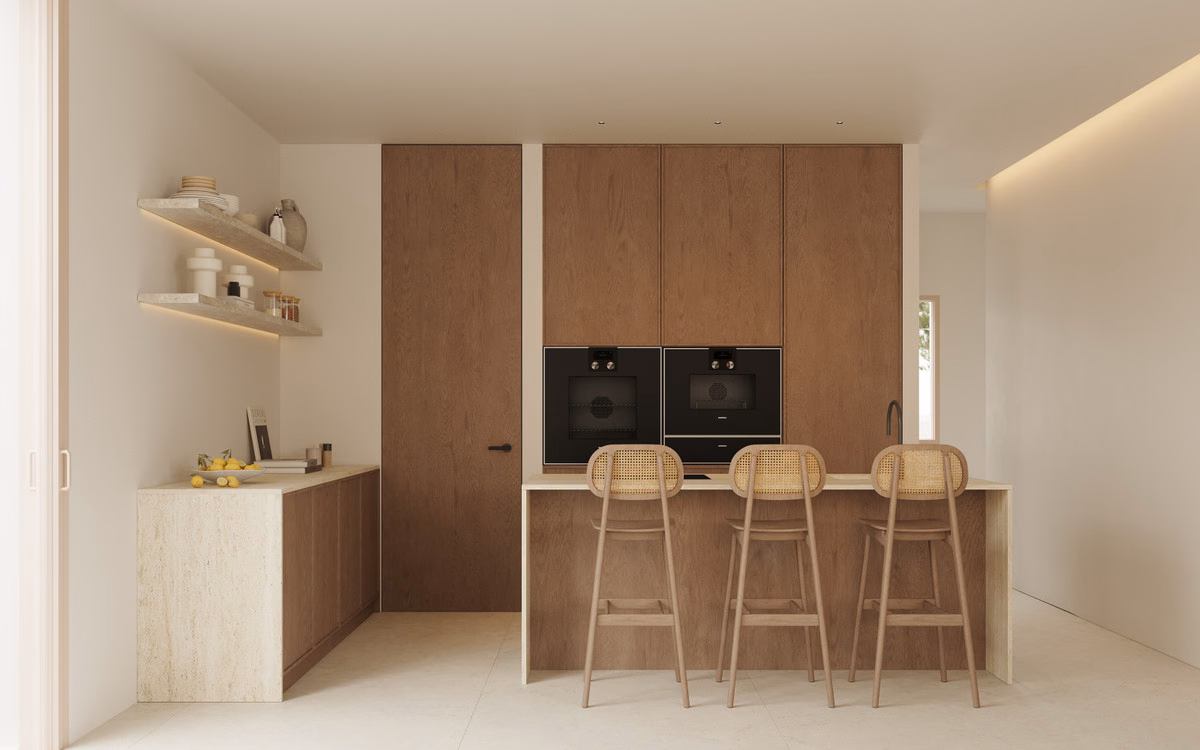 Fitted kitchen with a breakfast bar