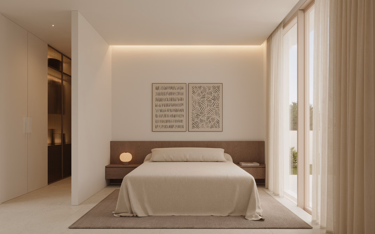 Bedroom with a large window
