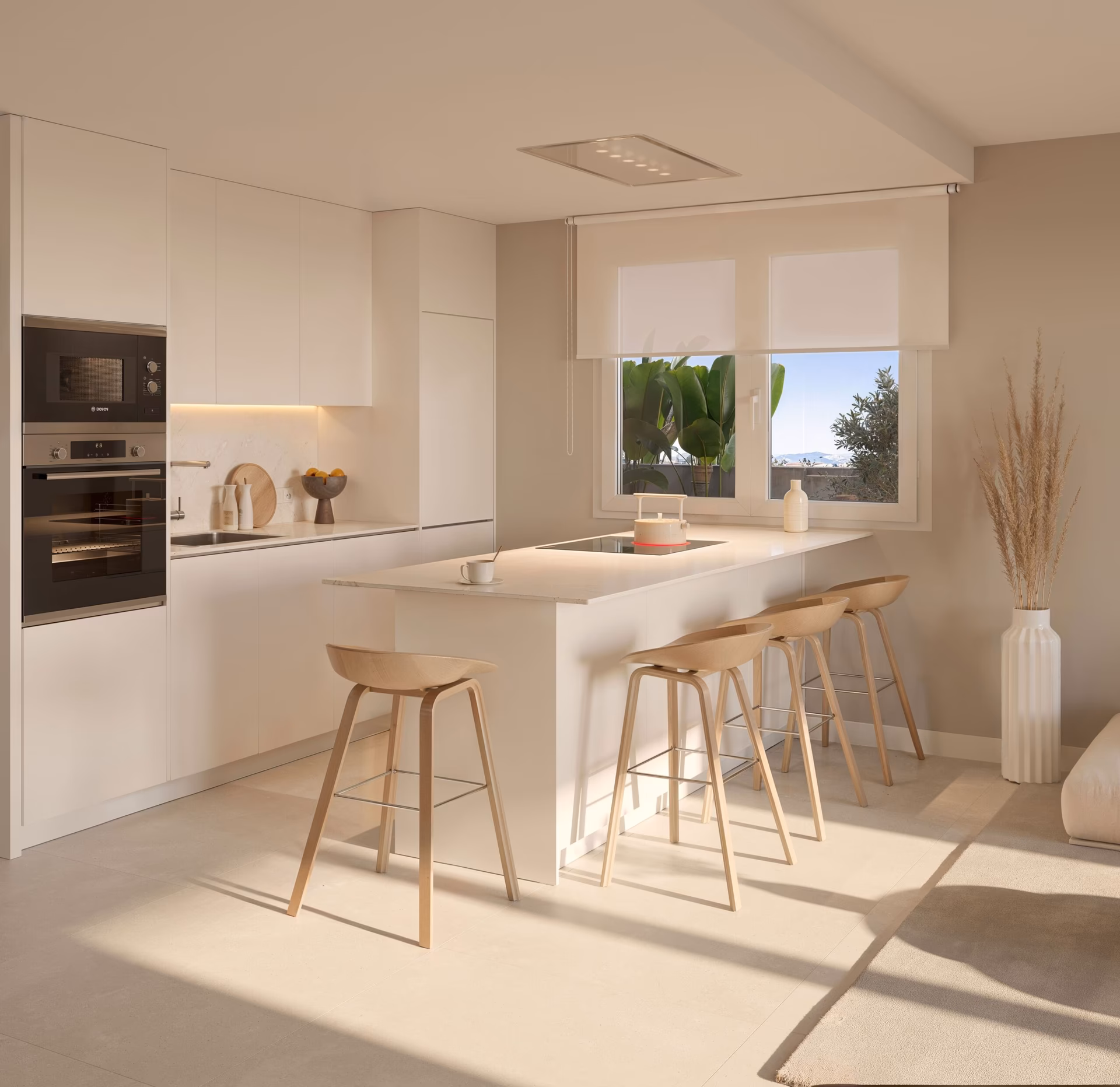 Cuisine contemporaine équipée avec îlot