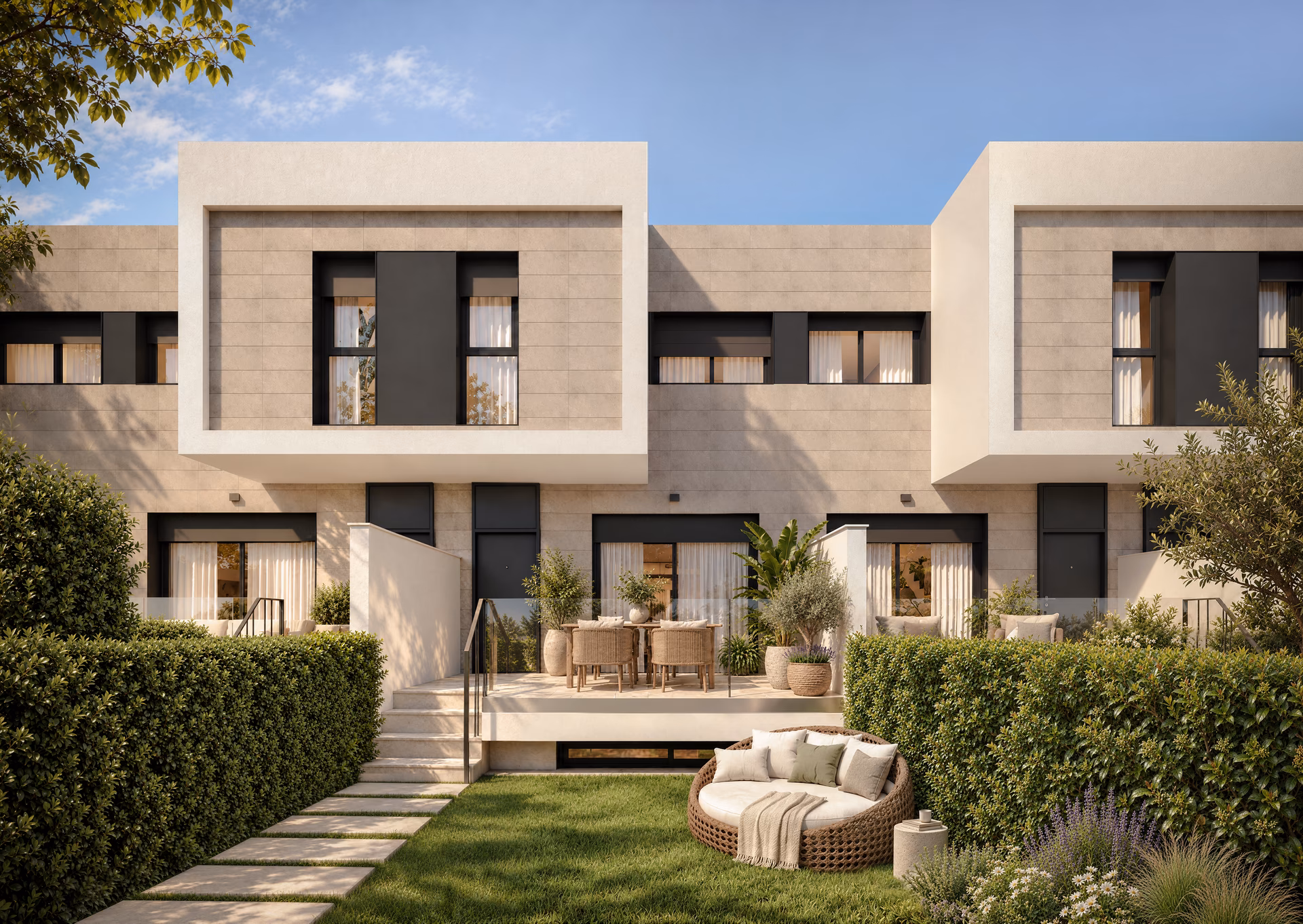 Allée de jardin et terrasse d’une maison de Portaitana