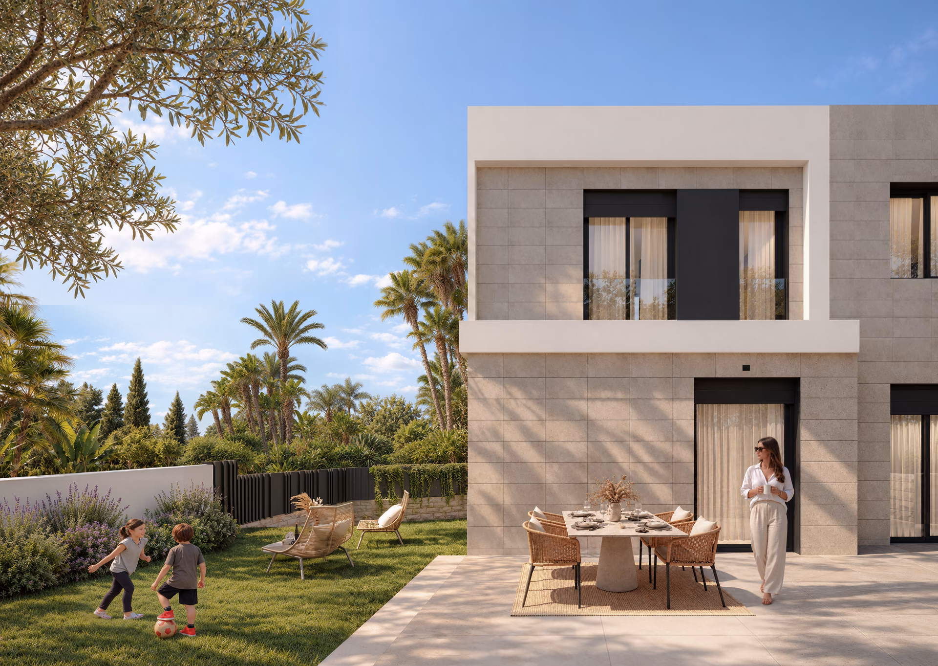 Jardin avec table à manger à côté d’une maison de Portaitana
