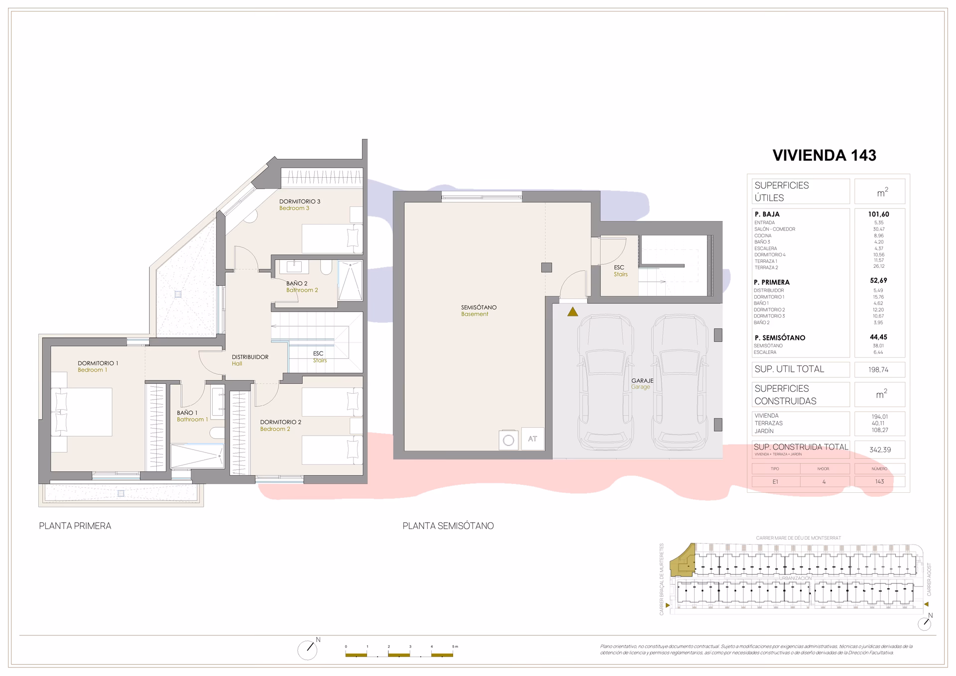 Plan à titre d’exemple: Plans de l’étage et du demi-sous-sol de la maison d’angle à quatre chambres de Portaitana