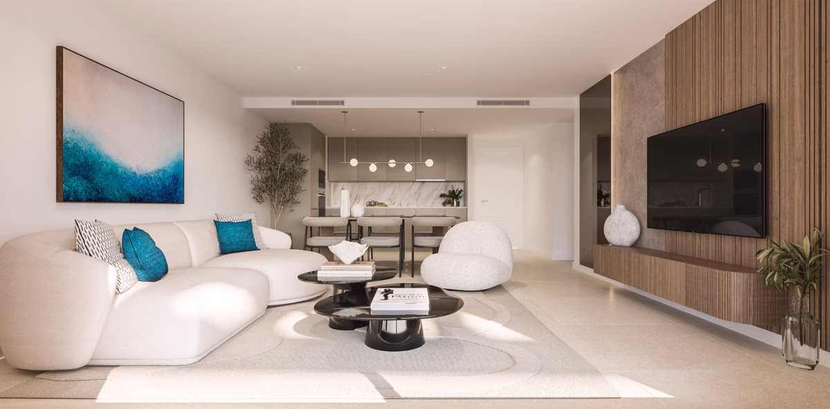 Living room with sofa and wall-mounted TV in a Capri apartment