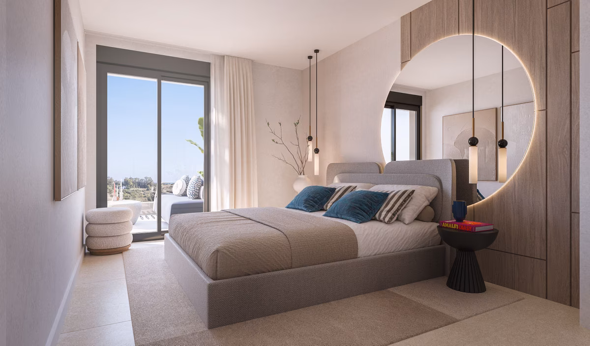 Bedroom with glass doors to the terrace in a Capri apartment