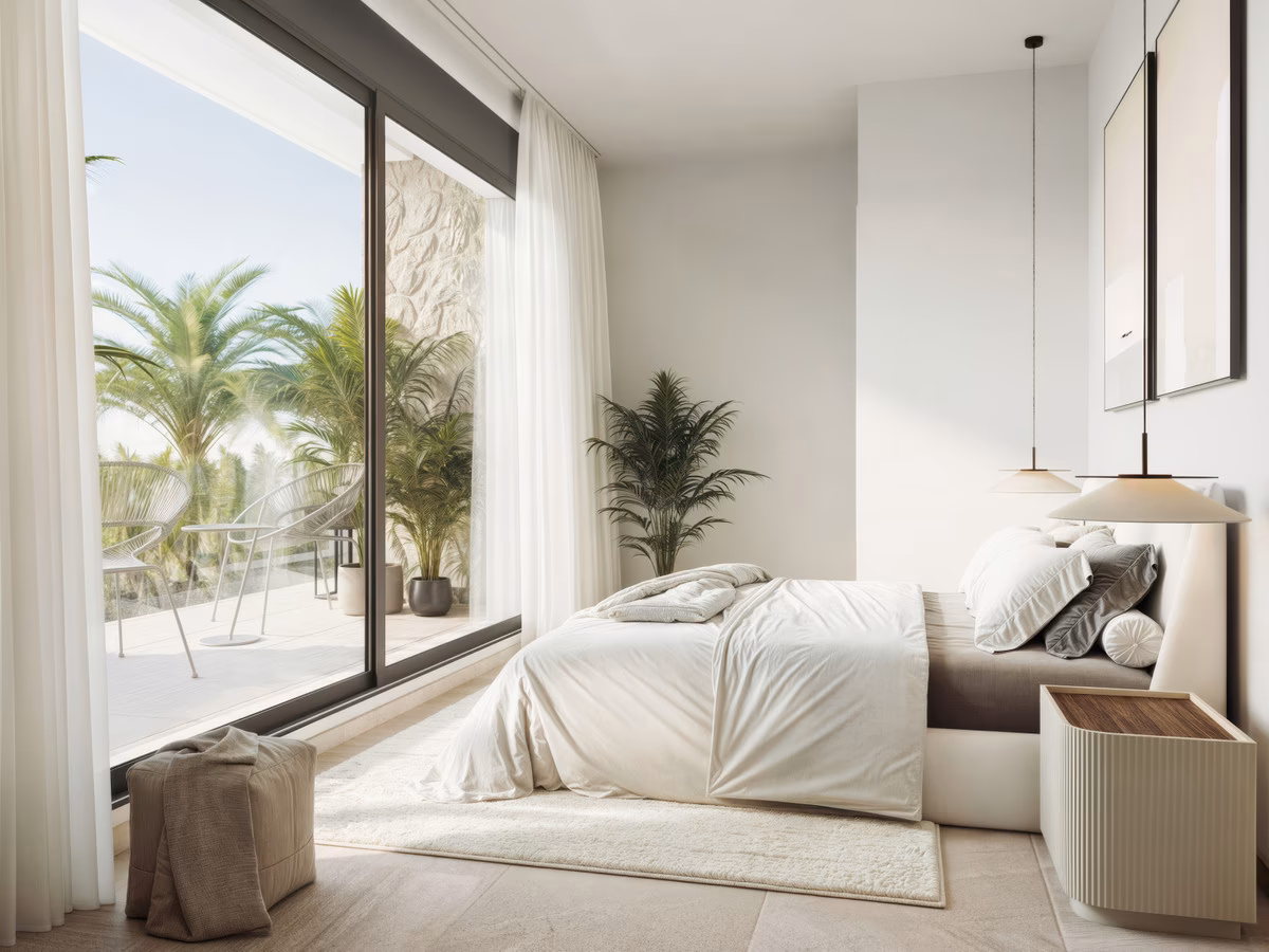 Bedroom with garden views