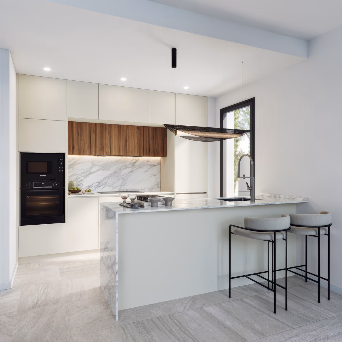Open kitchen with breakfast bar