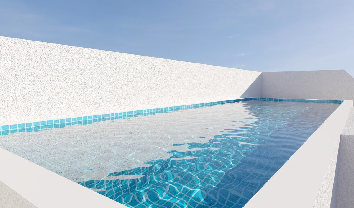 Piscina en la azotea con gresite turquesa