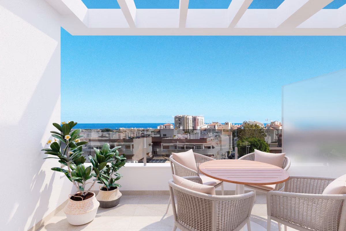 Terrasse avec pergola et vue mer à Edificio Marcelina