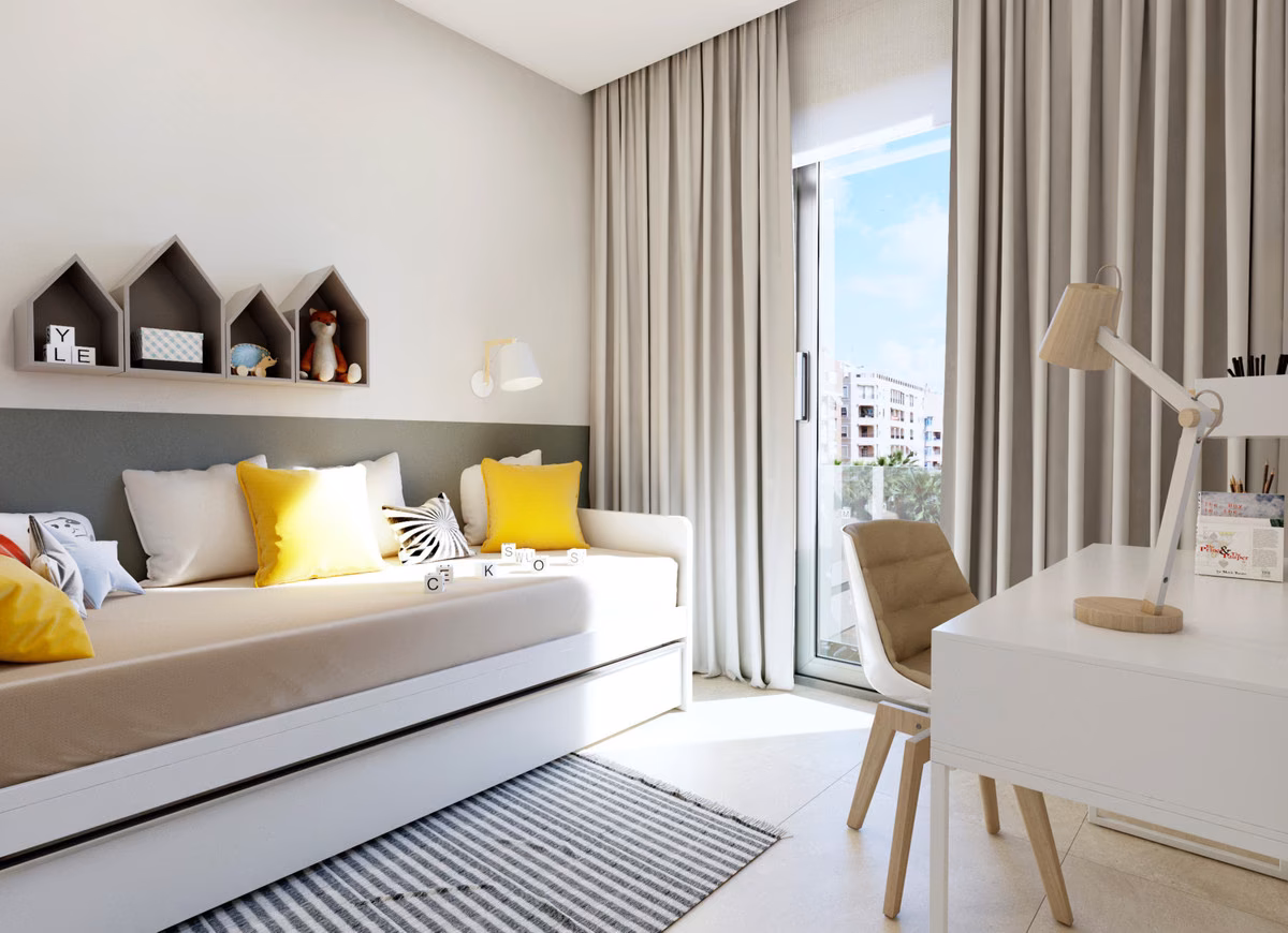 Zweites Schlafzimmer mit Tagesbett und Schreibtisch