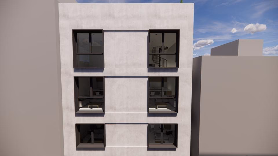 Fassade und Fensteröffnungen aus der Nähe bei Tag