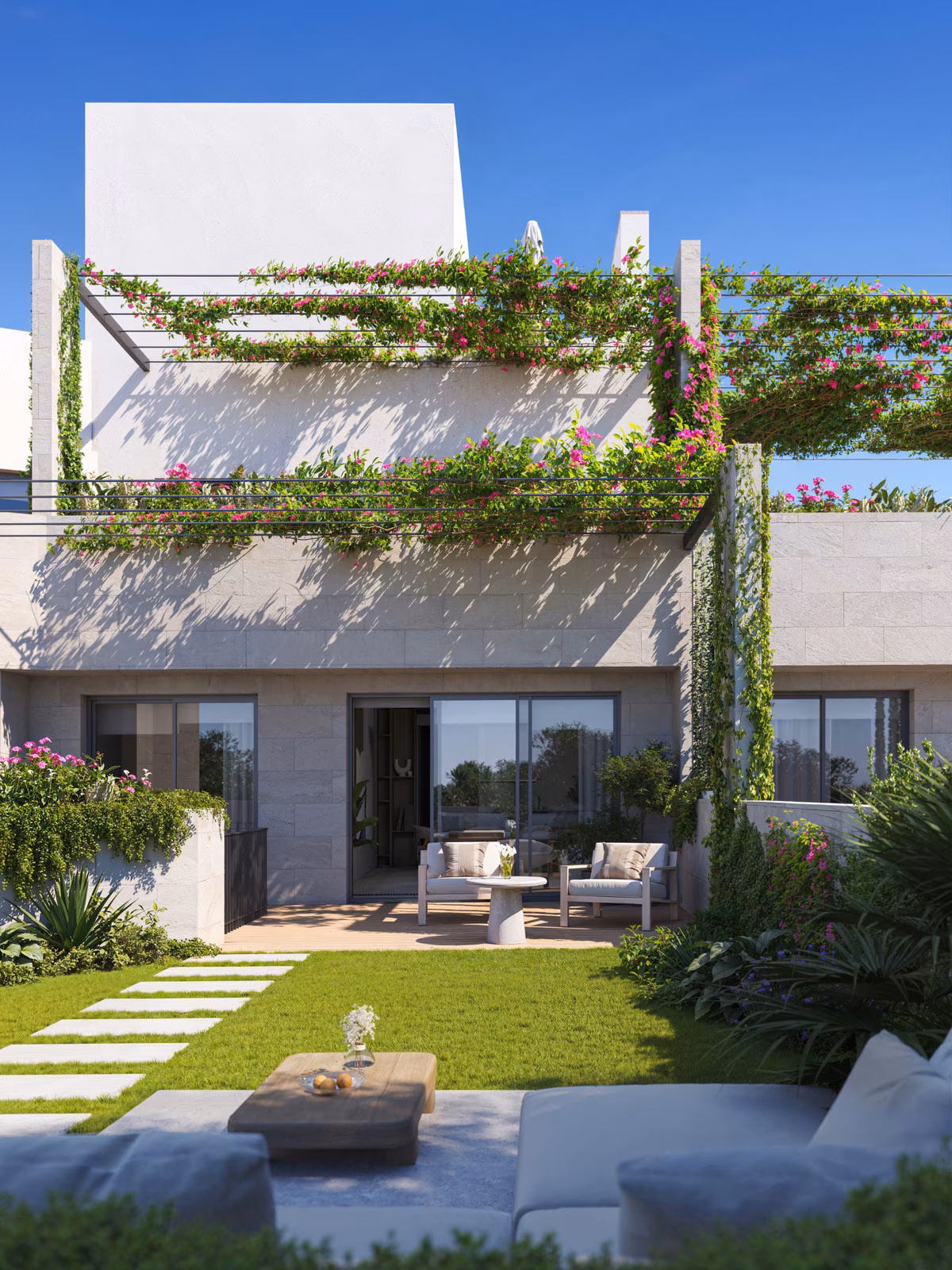 Communal pool and landscaped gardens