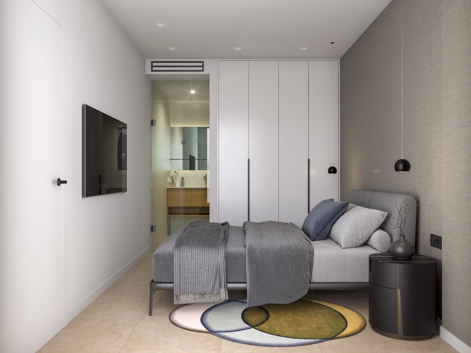 Hauptschlafzimmer mit Einbauschränken und En-suite-Bad