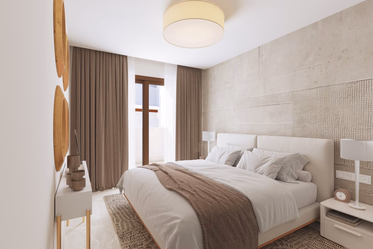 Bedroom in soft beige tones