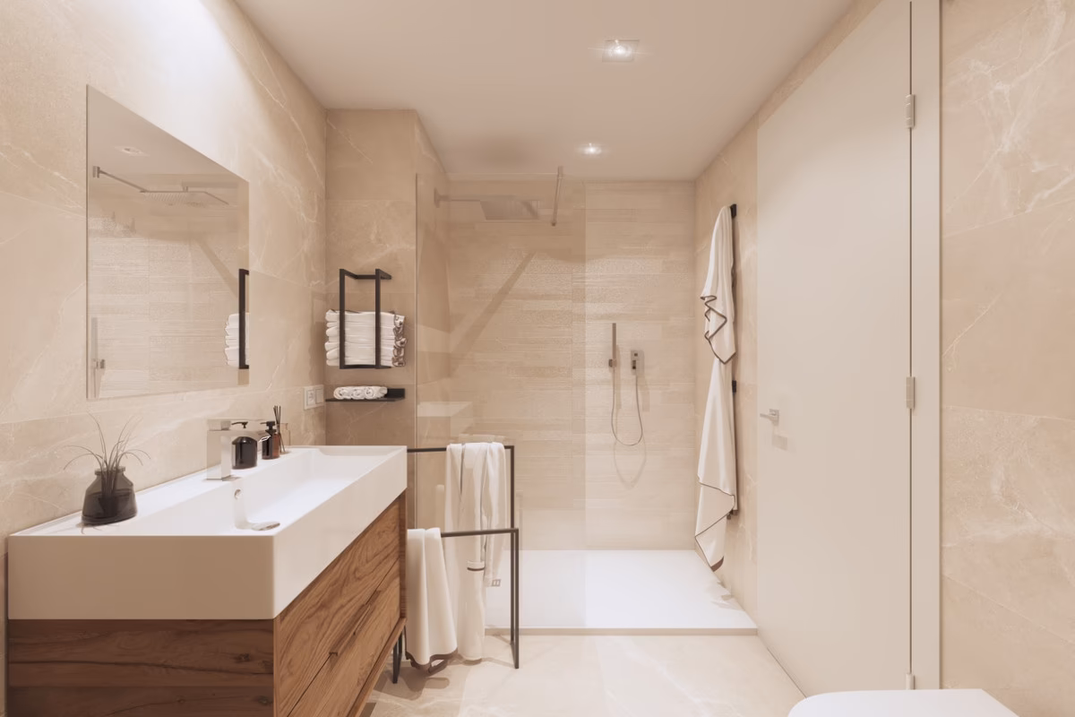 Bathroom in stone and timber
