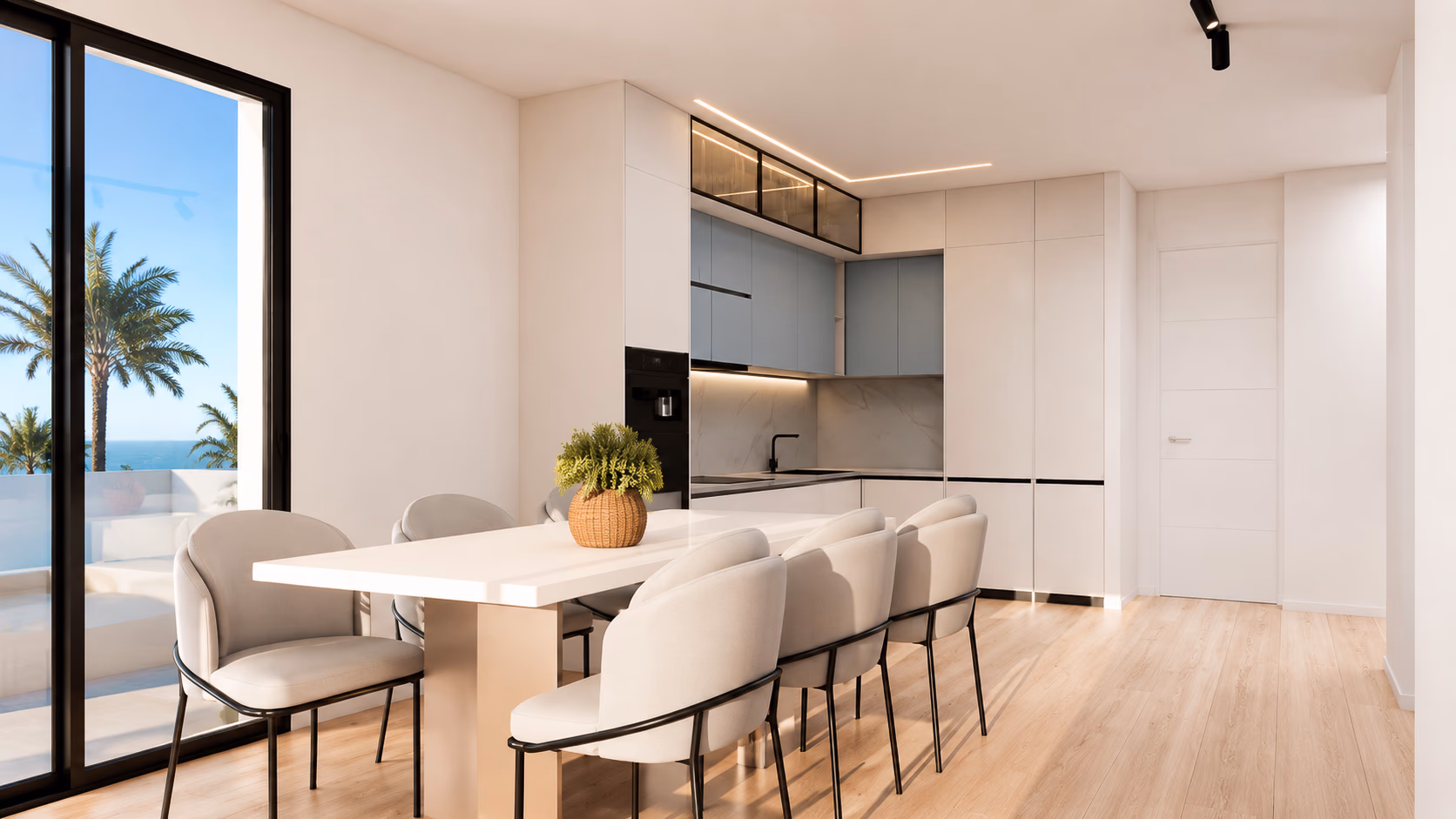 Cocina abierta y zona de comedor — visualización inspiracional