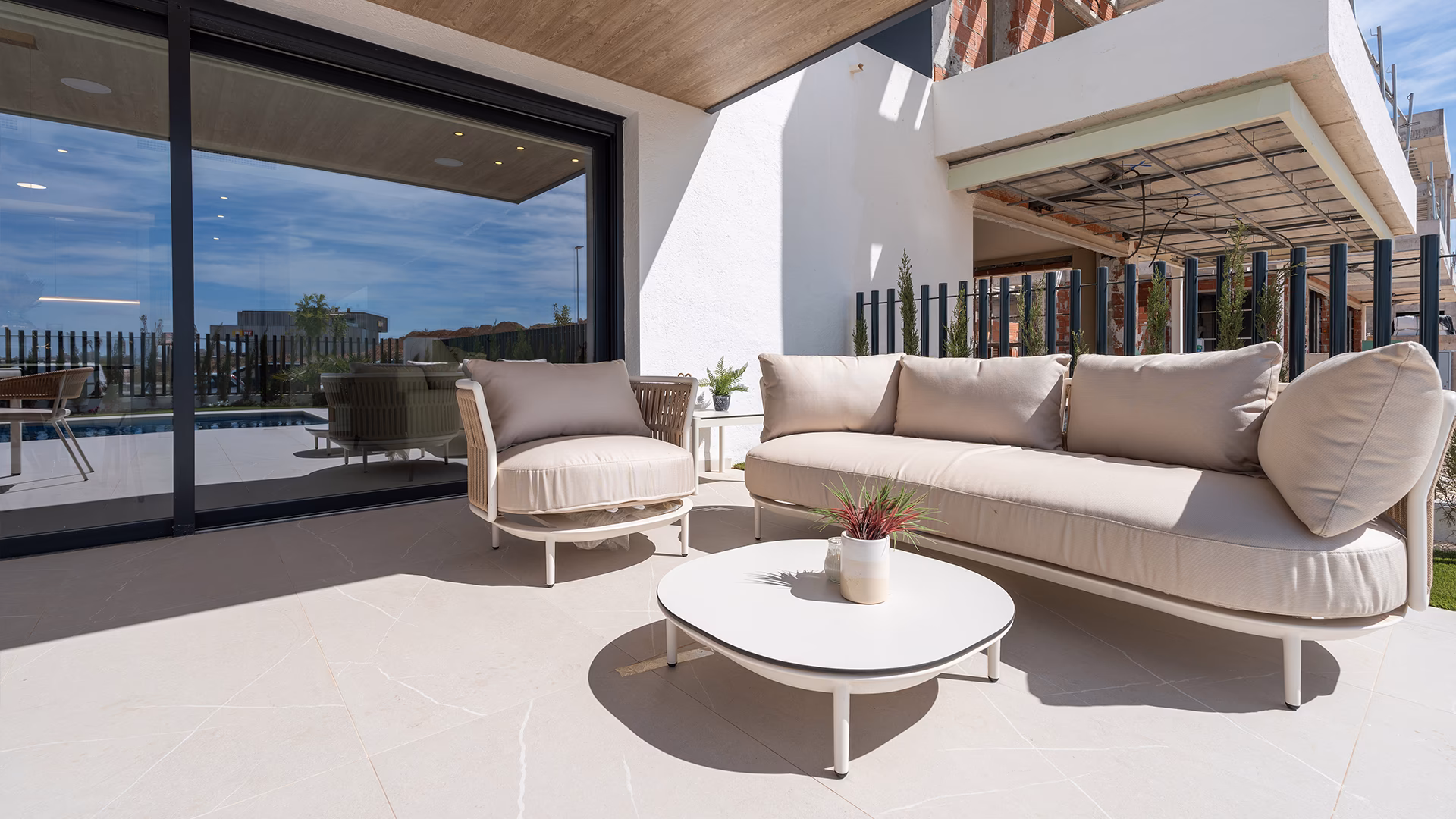 Terrace lounge beside the communal pool