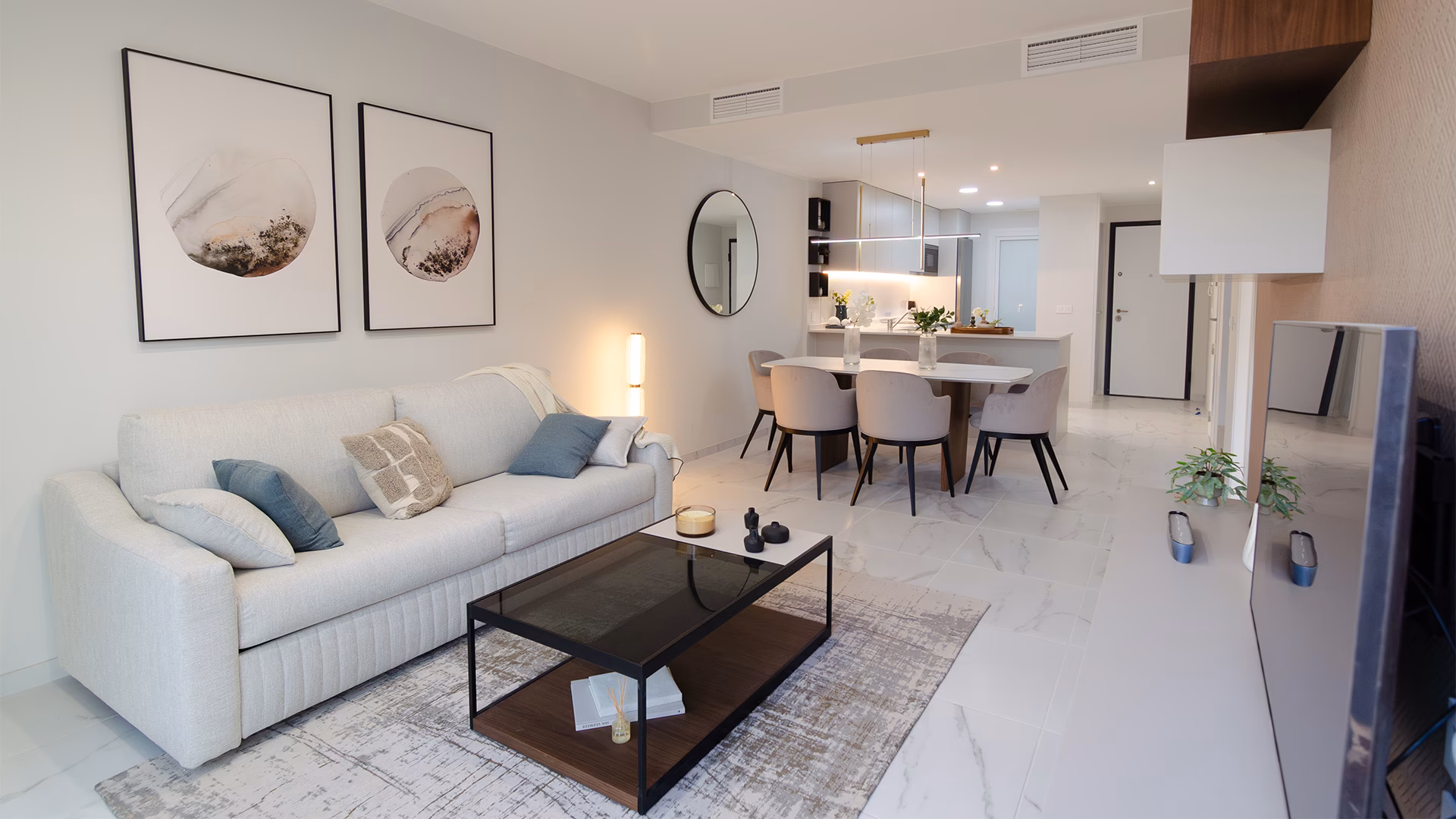 Bright living and dining area