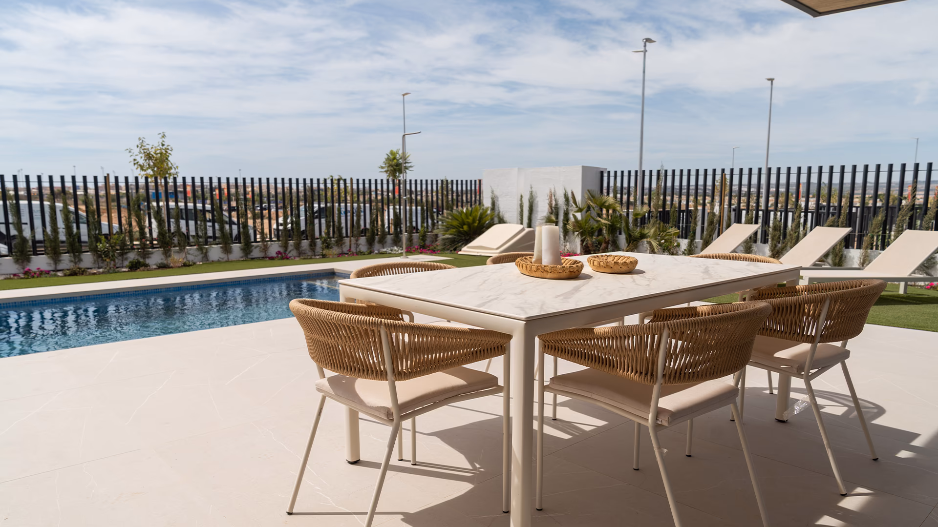 Communal pool with dining terrace