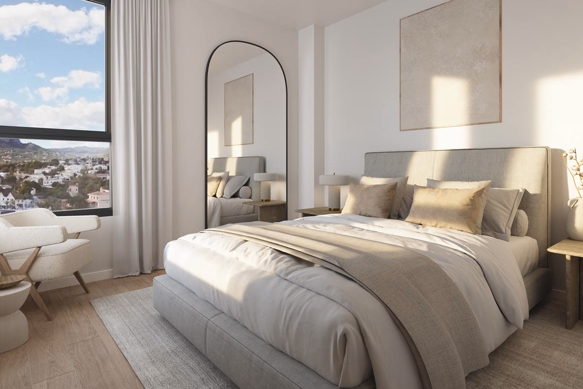 Светлая двуспальная комната с окном и видом на море в Lagune Homes