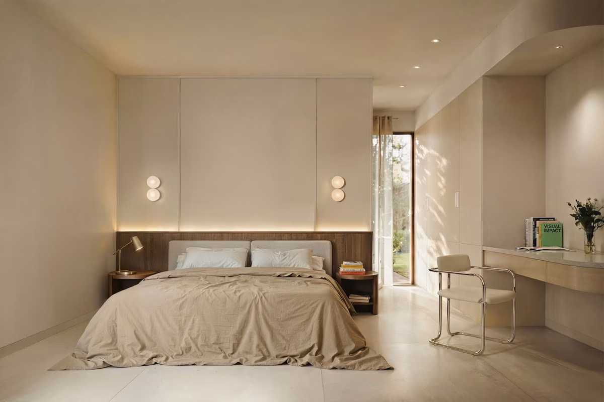Hauptschlafzimmer mit Kopfteilwand in einem Haus von Larcosta Homes II, La Finca Golf