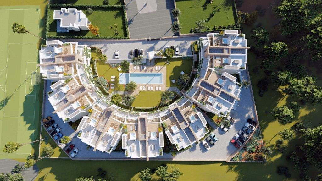 Communal pool and landscaped gardens