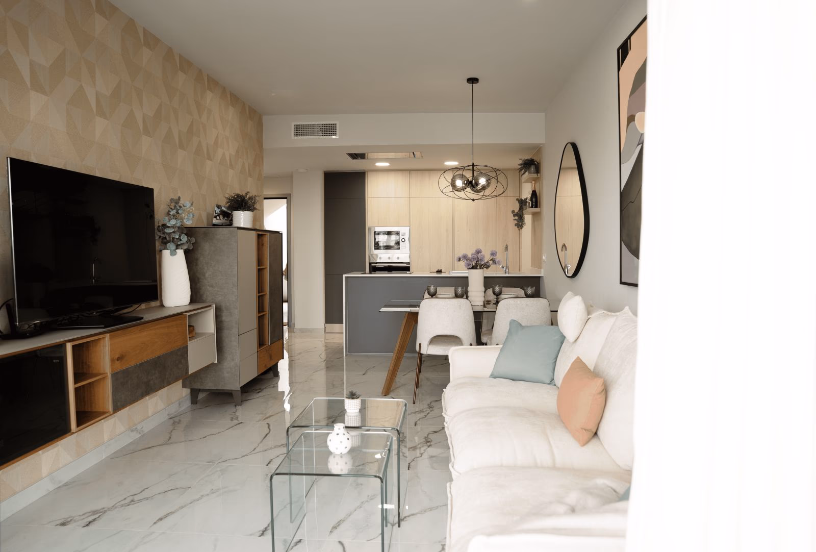 Living room with a fitted media wall