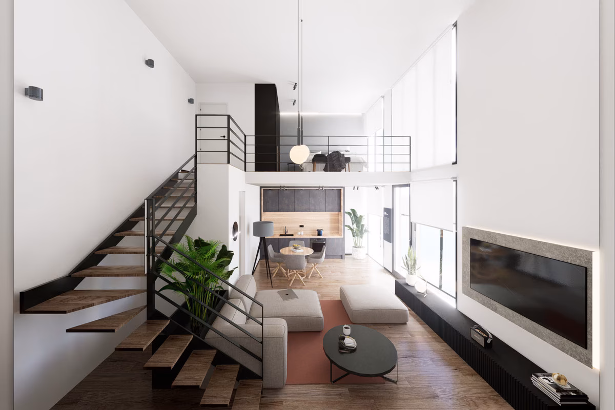 Double-height living space in a Lofts Aguilera loft