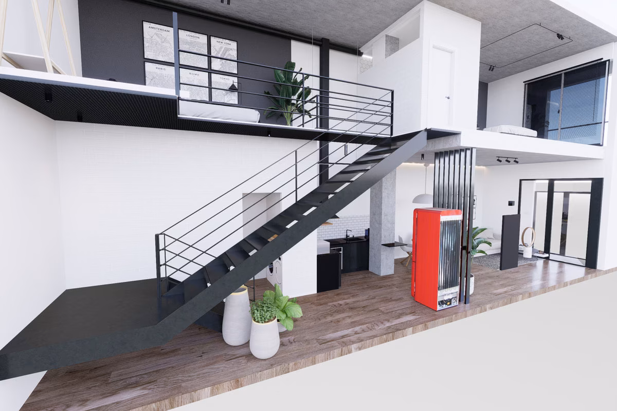 Double-height living space in a Lofts Aguilera loft