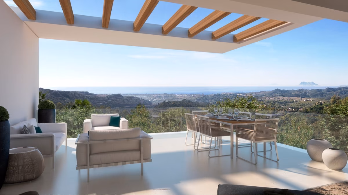 Pergola terrace with Gibraltar on the horizon
