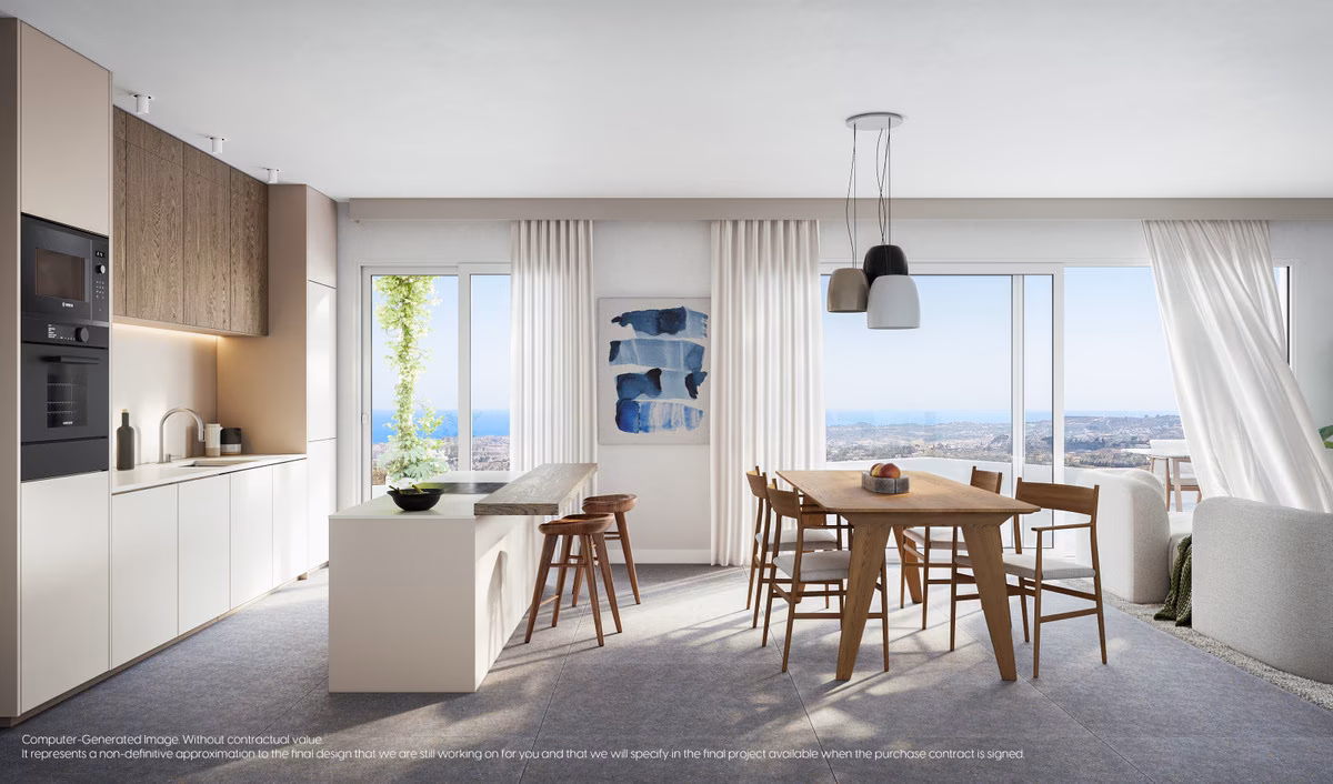 Open-plan kitchen and dining area with island