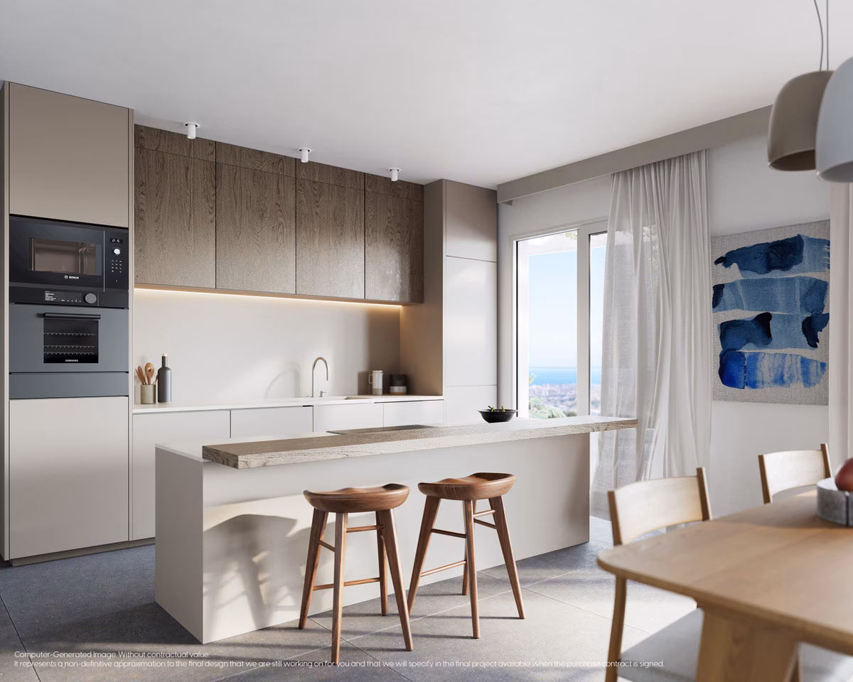 Kitchen with built-in oven and breakfast bar