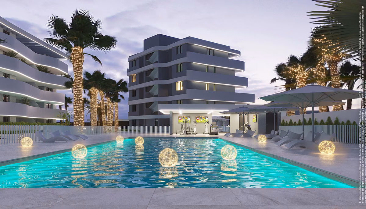 Communal pool in landscaped gardens