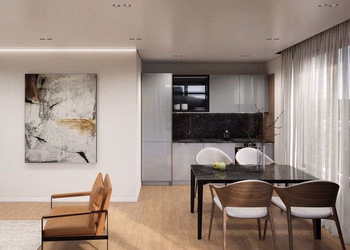 Salón-cocina compacto con cocina integrada