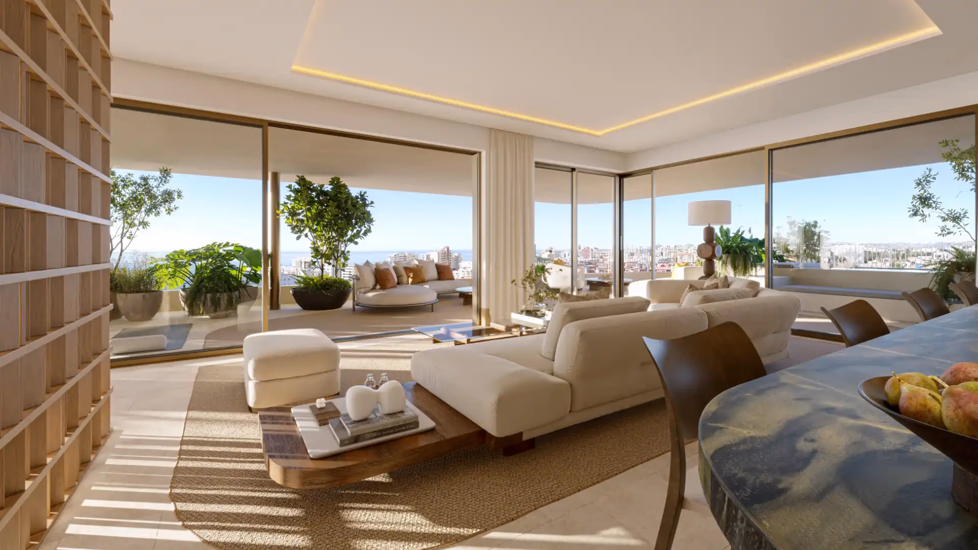 Open-plan living room flowing onto the terrace at NAVEN