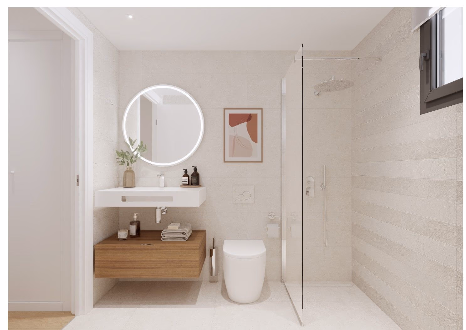 Nowoczesna łazienka z prysznicem walk-in w nowym apartamencie, La Cala de Finestrat