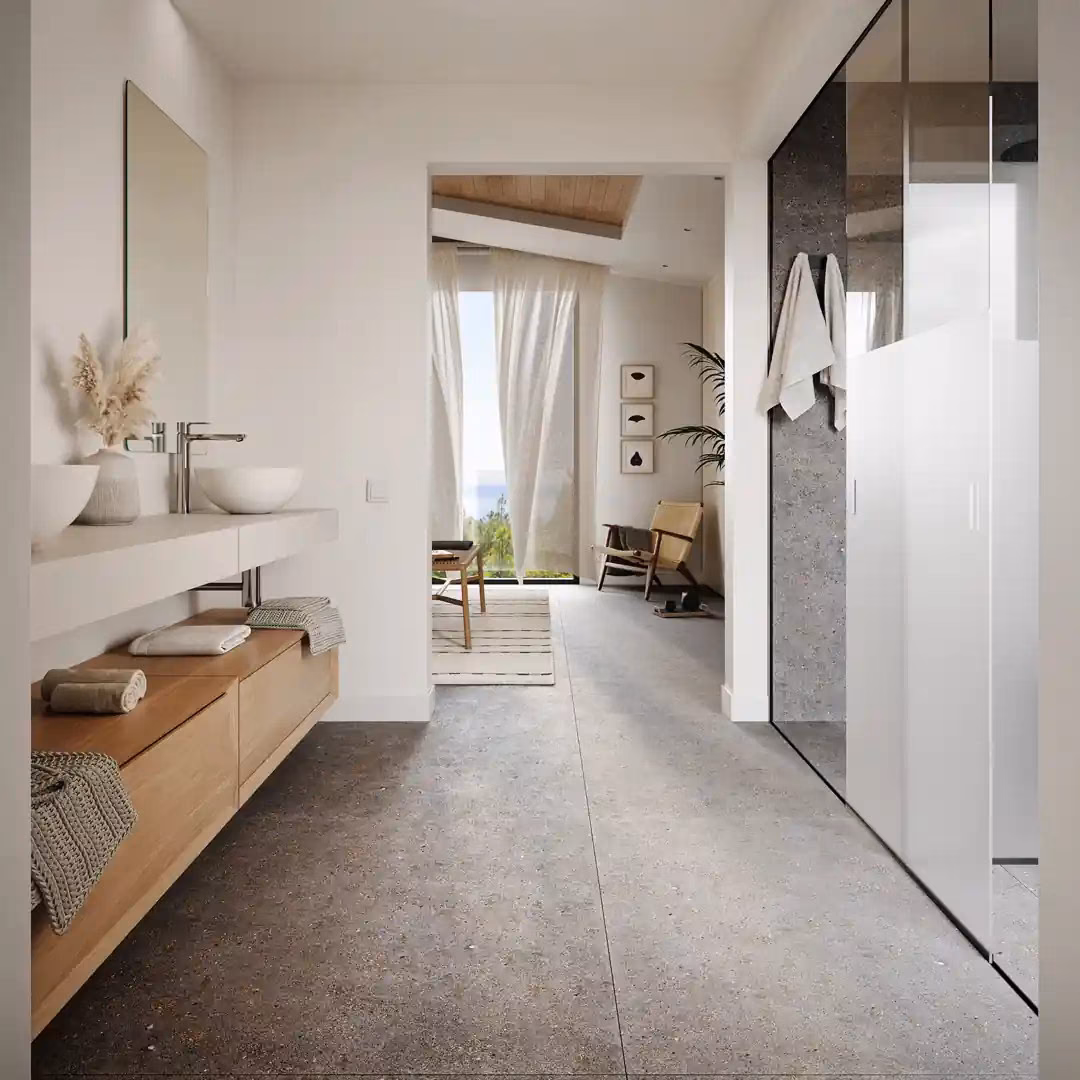 Bathroom with washbasin and walk-through dressing area at Pine Valley Villas