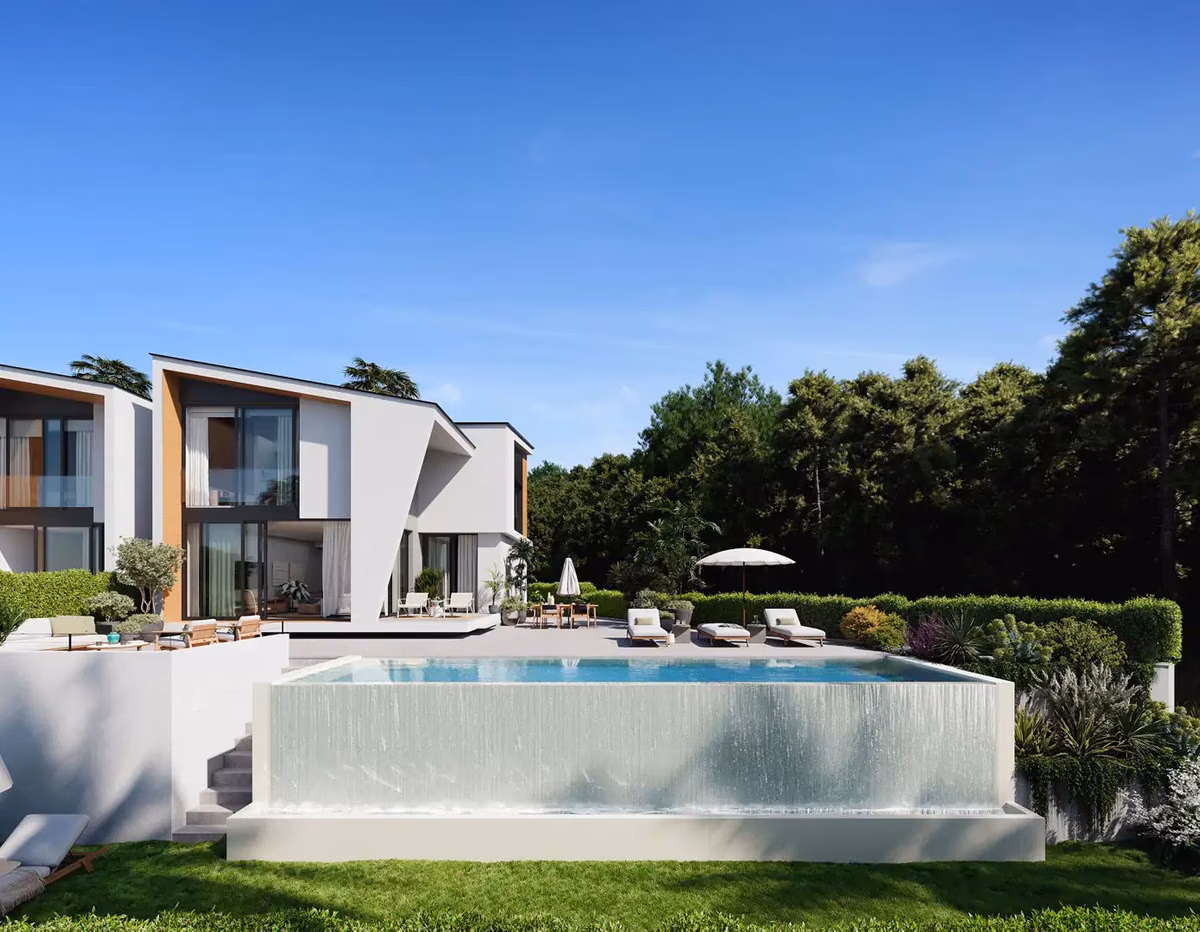 Villa with infinity-edge pool and lawn among pines at Pine Valley Villas