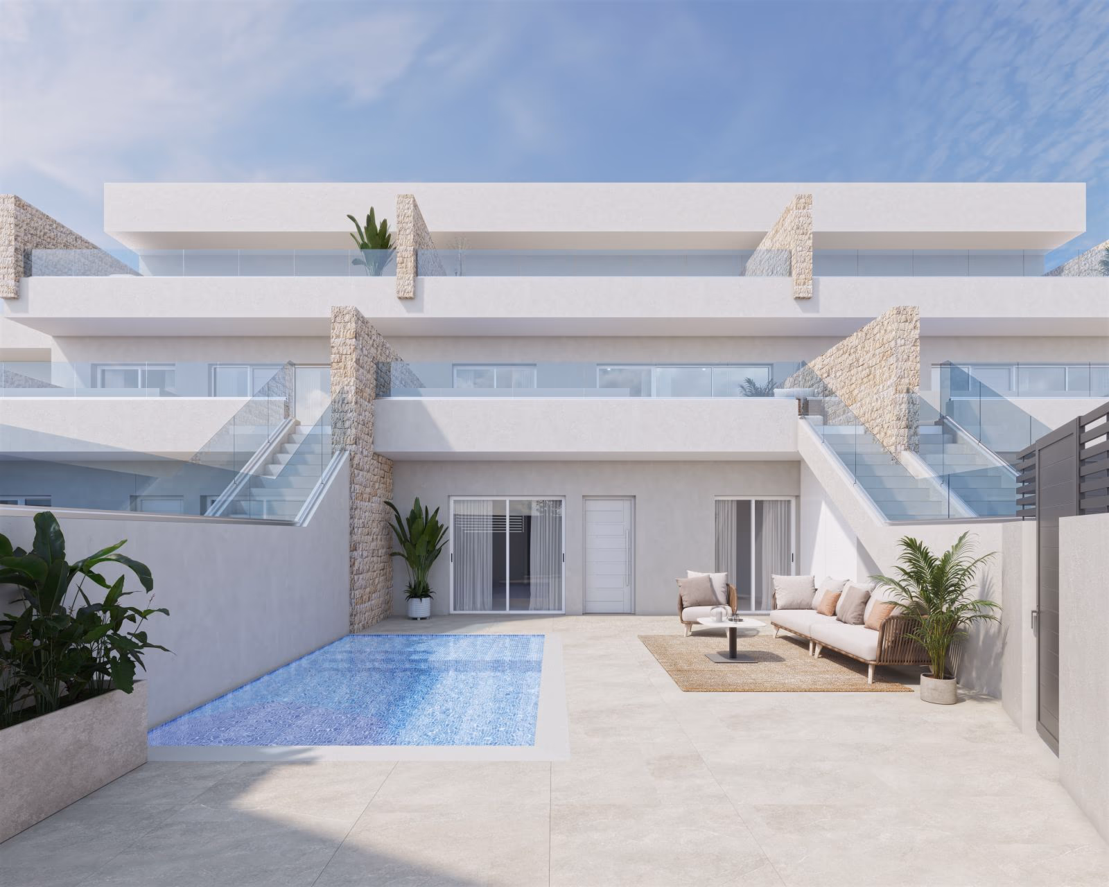 Private terrace with a plunge pool and lounge at Rambla y Mar
