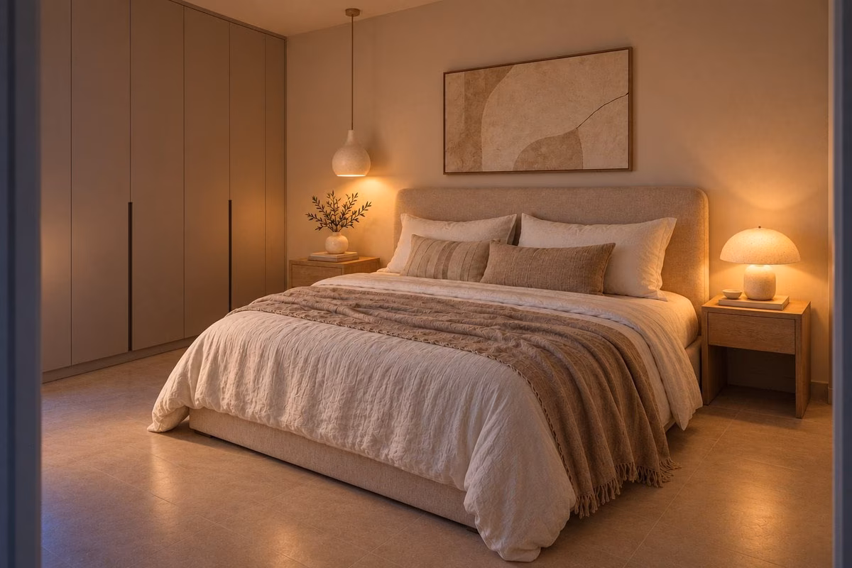 Impressie: slaapkamer in de avond