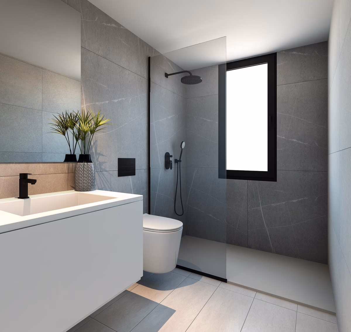 Bad mit Dusche und Fenster