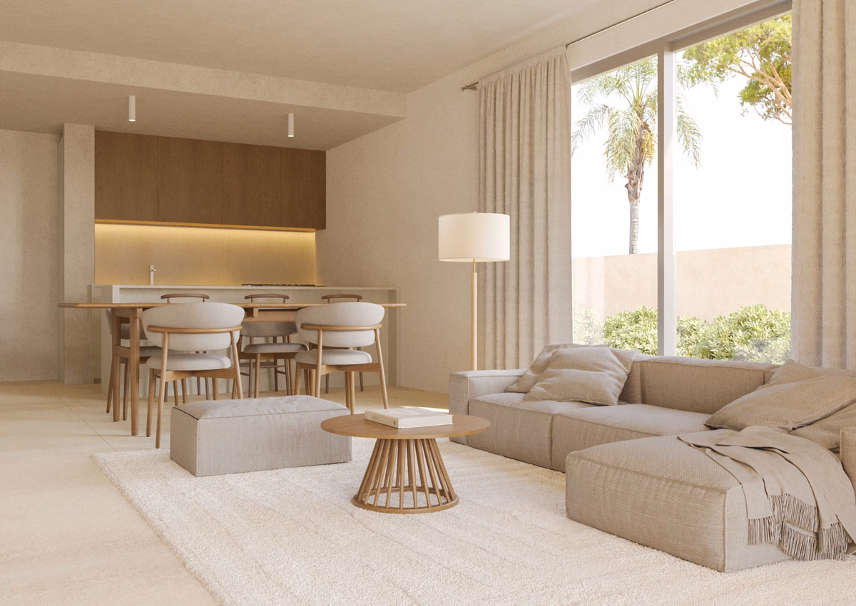Living room opening to the garden in a Residencial Vernissa house